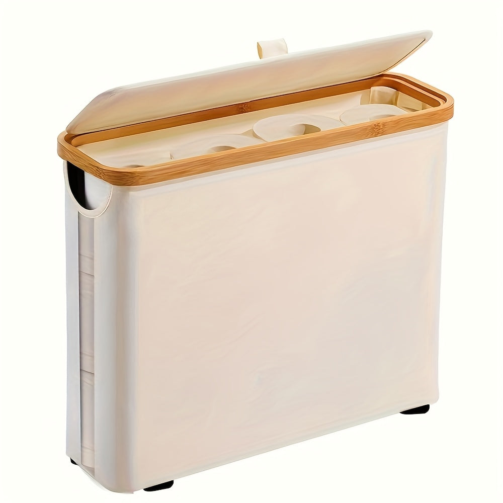 Bamboo Toilet Paper Holder Freestanding Bathroom Storage Organizer Holds 12 Rolls Tissue Roll Dispenser Modern Slim Design for Bathroom Bedroom Laundry Room Tissue Accessories Storage