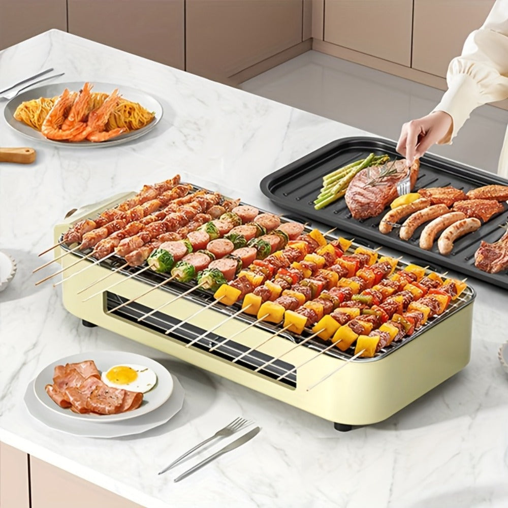 Electric BBQ Grill Indoor ¨C 1500W Smokeless Tabletop Grill with Removable Frying Pan, Waffle Maker & Non-Stick Stainless Steel Plates, Adjustable Temperature, Perfect Christmas Housewarming Gift