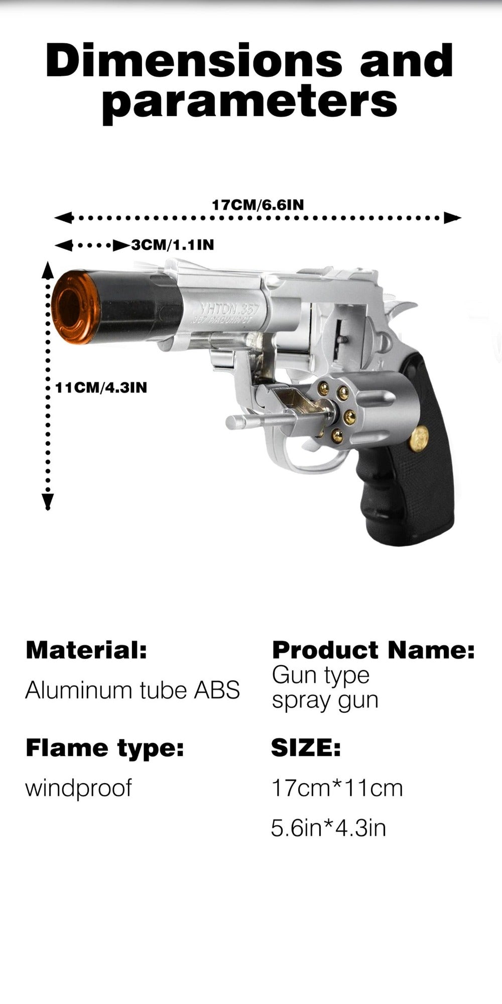 Windproof Butane Lighter with Adjustable Flame | Pistol Revolver & Wheel Design for Camping Outdoor Cooking Grilling BBQ Charcoal Lighting