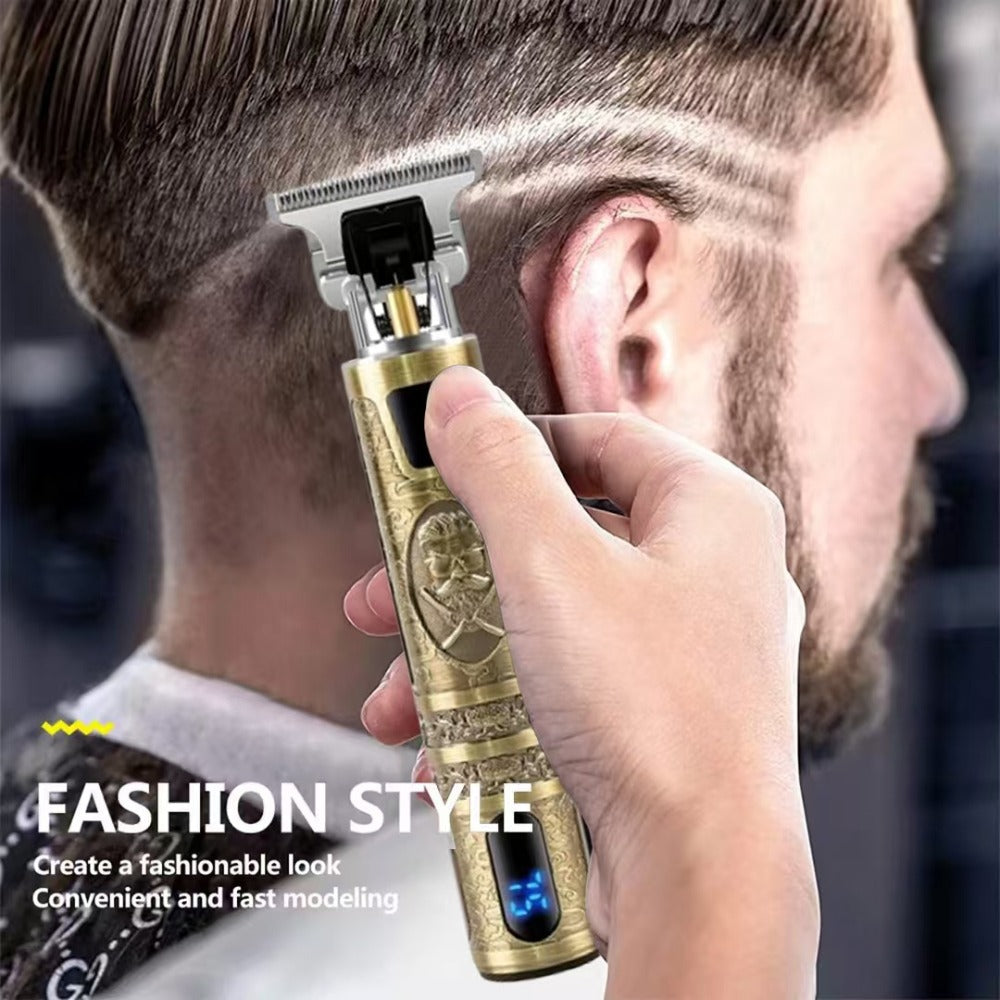Professional Hair Clipper with LCD Display Vintage Oil Head Fade & Carving Hair Cutting Machine - Precision Trimming for Barbers & Home Use, Unique Dragon & Buddha Head Designs, Rechargeable