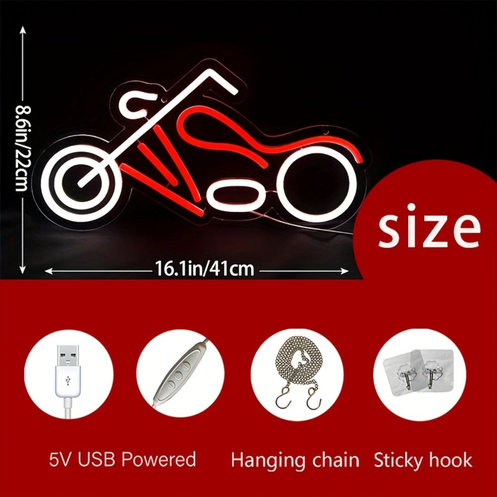 Motorcycle Neon Sign LED Wall Light USB Dimmable, Garage Decor Neon Light for Man Cave Car Room Repair Shop Workshop, Wall Mounted Logo Decoration Light 16.1¡± x 8.6¡±