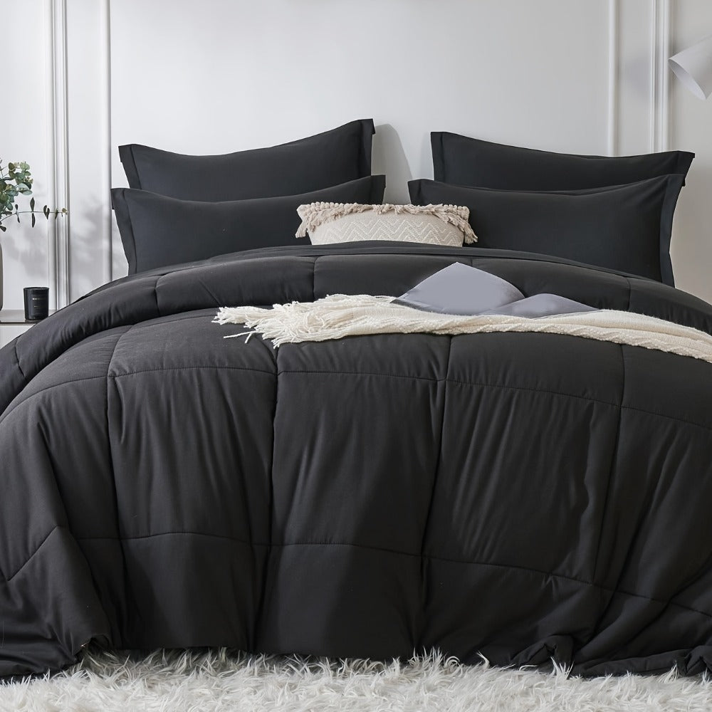 Comforter Set Soft Breathable Microfiber Bed in a Bag with Fitted Sheet Flat Sheet Pillowcases & Shams ¨C All Season Fluffy Checkered Bedding Set Twin Full Queen King