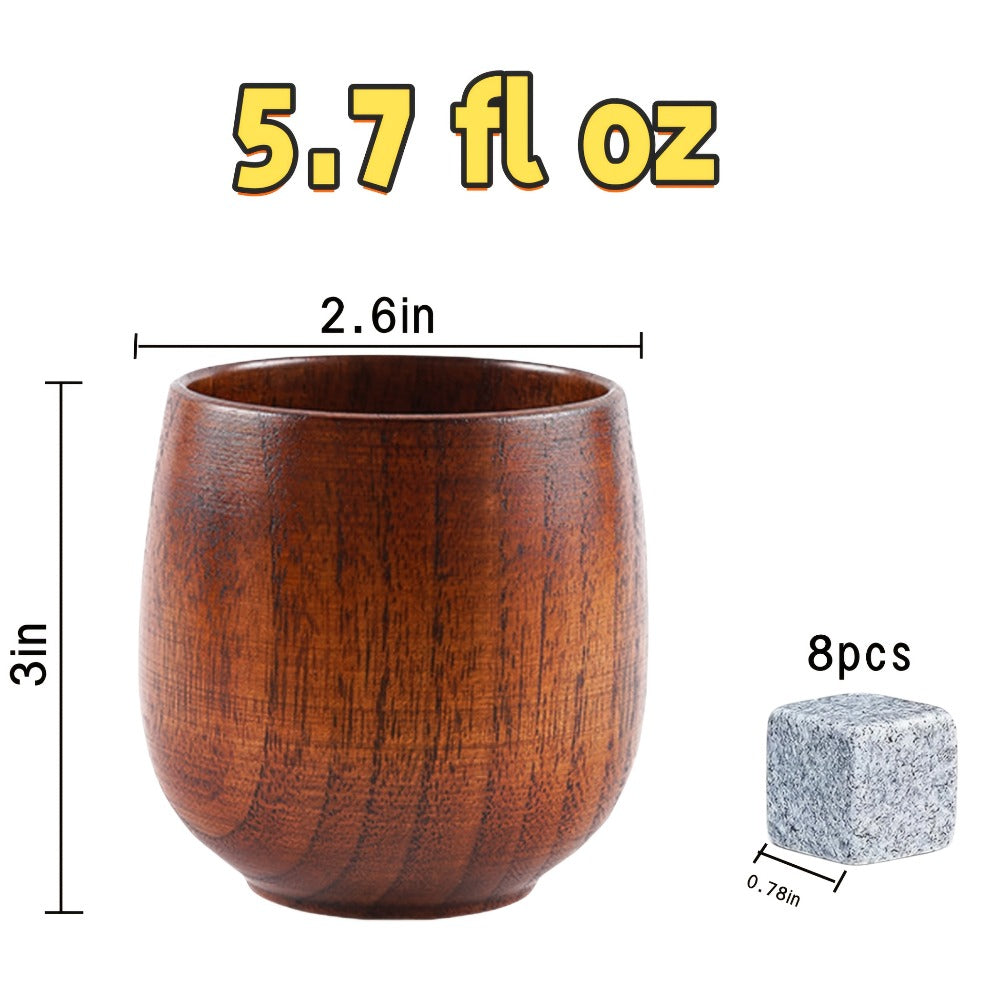 Charred Wooden Bourbon Whiskey Glass Set ¨C 2 Jujube Wood Old Fashioned Tumbler Glasses & 8 Granite Whiskey Stones ¨C Handcrafted Whiskey Gift for Men Dad
