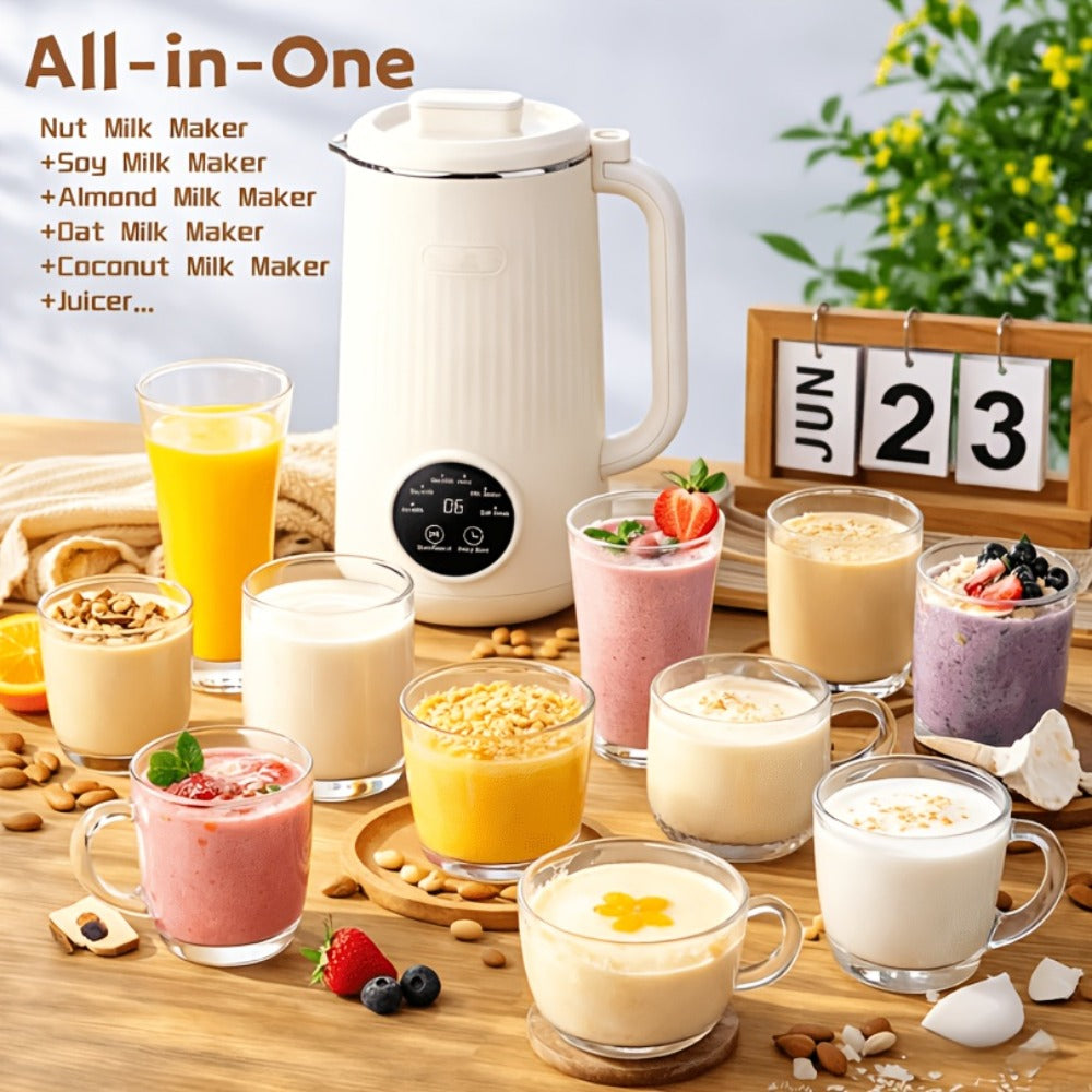 8-in-1 Nut Milk Maker 35oz 8-Blade - Almond Oat Soy Coconut Plant-Based Milk Machine with Delay Start Keep Warm Self-Cleaning Boil Water Function - Non-Dairy Beverage Blender Soy Milk Maker Beige