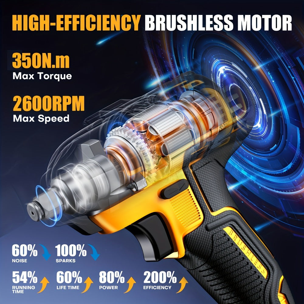 Cordless Impact Wrench Set with Charger Lithium-Ion Portable Electric Wrench Quick Charge for Home Automotive Repair Maintenance DIY Power Tool Kit