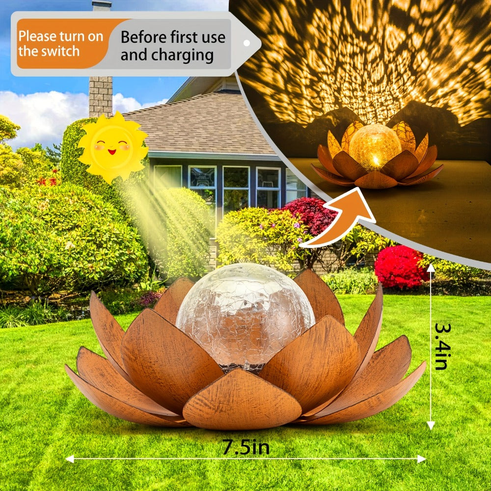 Solar Lotus Cracked Glass Ball Garden Lamp 2pcs ¨C Waterproof Metal Cracked Ball Solar Light for Outdoor & Indoor Decoration | Garden, Balcony, Dining Table & Living Room Decor | Father¡¯s Day Gift
