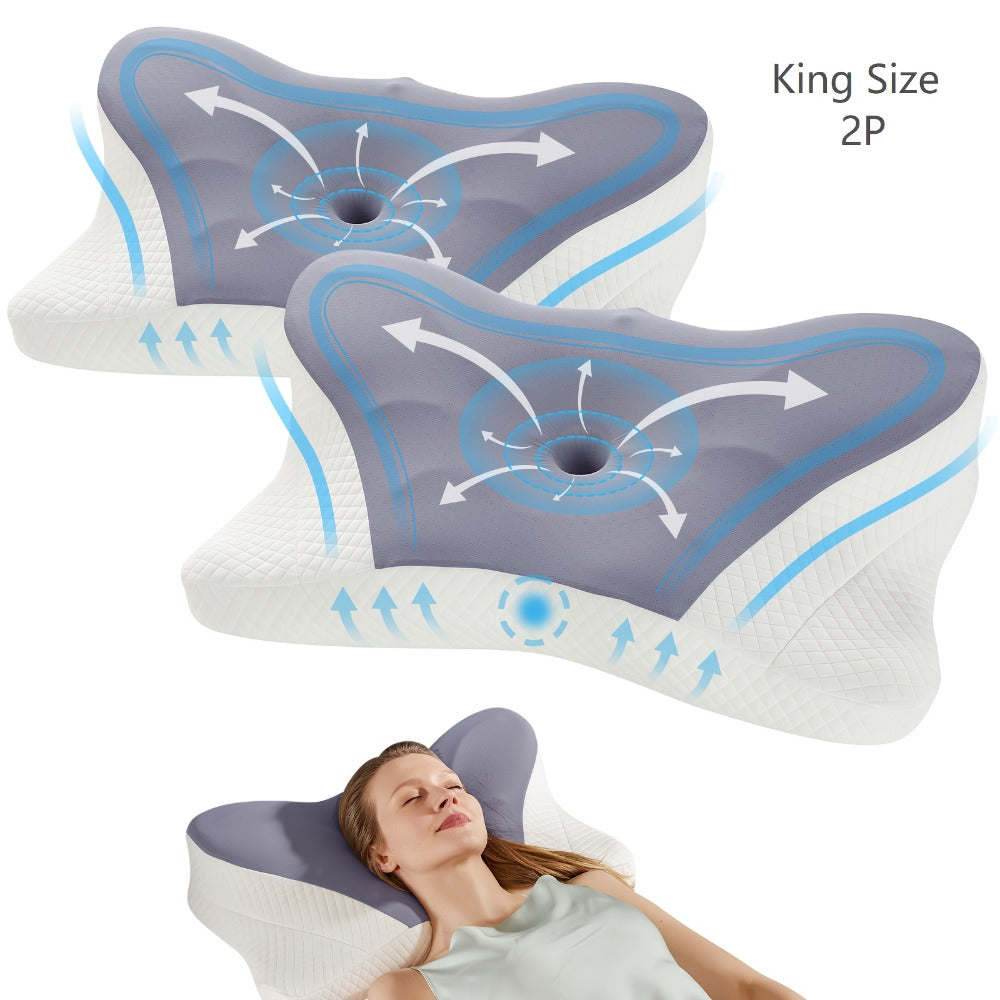 Memory Foam Cervical Pillow Ergonomic Contour Neck Support Orthopedic Bed Pillow for Side Back Stomach Sleepers with Cooling Pillowcase Queen King