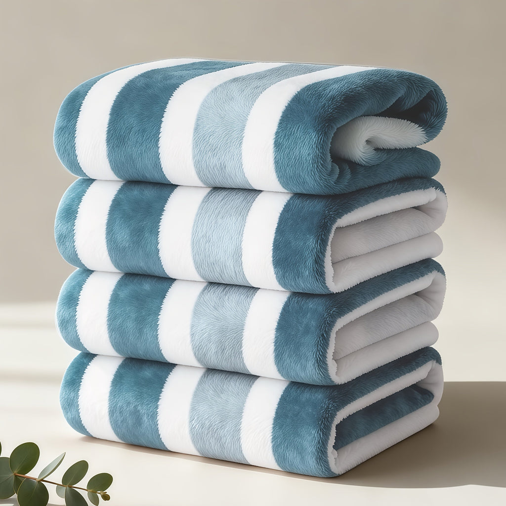 Microfiber Bath Towel Set No Hair Loss - Ultra Soft Highly Absorbent Quick Dry Two-Color Striped | 1 or 4 Pack | 27x55in | Slate Gray Berry Red Pine Green Multi | Beach Spa Gym Home Bathroom