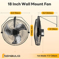 Wall Mount Fan 18/20 Inch Metal High Velocity 3-Speed Oscillating Industrial Fan 3000CFM Aluminum Blades 65dB Quiet Heavy Duty for Garage Workshop Patio Warehouse