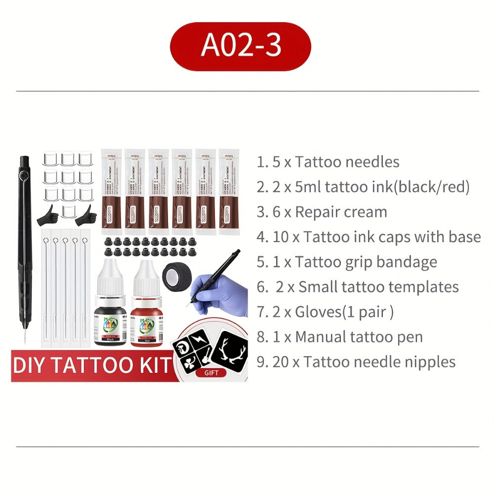 Hand Poke Tattoo Kit Complete 3D Body Art Stick and Poke Pen Set with Ink Needles and Guide for Beginners to Experts Professional DIY Tattoo Supplies Safe Home Use