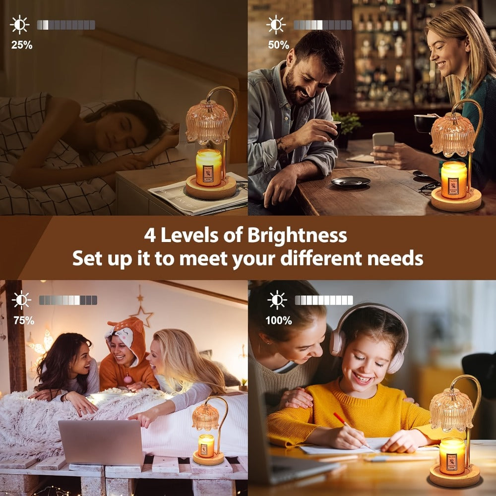 Electric Candle Warmer with Timer, Crystal Wax Melt Warmer Lamp, Adjustable Temperature, Lily Shape Glass Candle Warmer for Scented Jar Candles, 2/4/8 Hour Timer, Holiday Home Decor Gift
