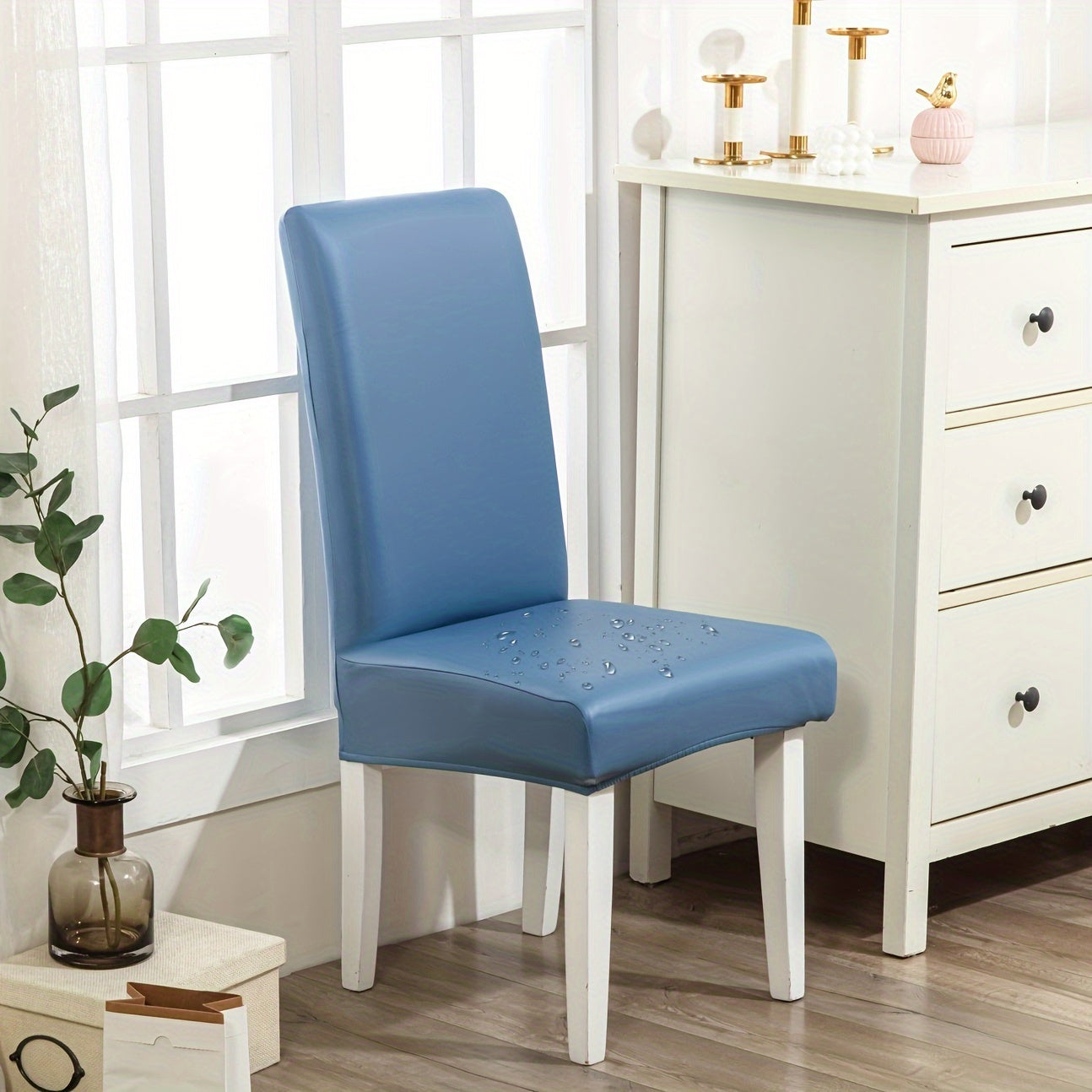 Dining Chair Covers Set of 4 6 Waterproof PU Leather Stretch Slipcover Oil Proof Universal Fit Chair Protector for Dining Room Kitchen Hotel Home Decor - 9 Colors