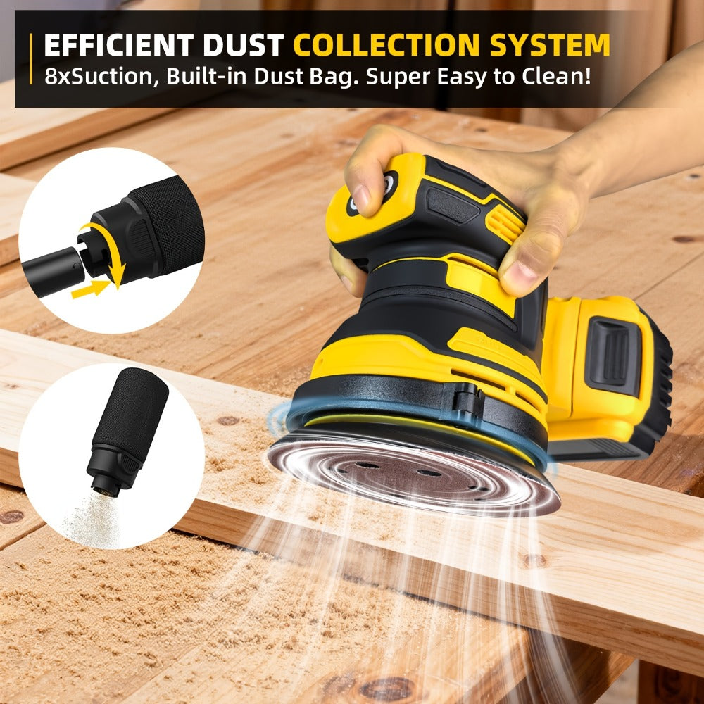 Cordless Orbital Sander Compatible with DeWalt DCB Battery ¨C 5-Inch Brushless Motor Variable Speed Palm Sander with 30pcs Sandpapers & Dust Collection Bag for Woodworking
