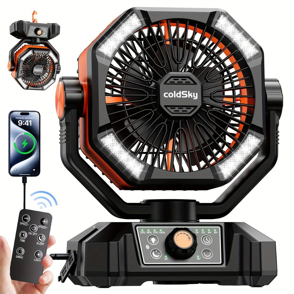 Camping Fan Battery Powered 20000mAh, Dual Motor 8-Speed Portable Tent Fan with Remote Control, 4 LED Lanterns and Hanging Hook, Rechargeable Outdoor Fan for Camping, Power Outage, Construction Site