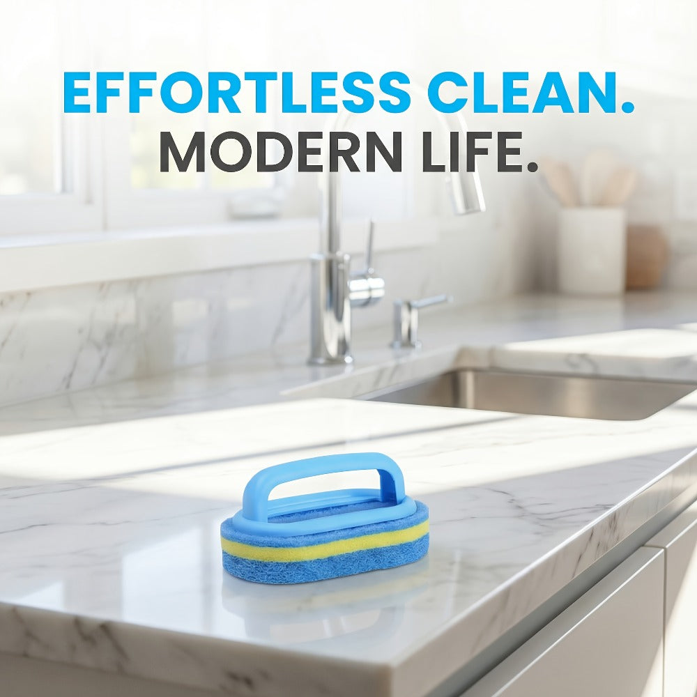 Natural Sponge Cleaning Brushes Set of 5 ¨C Thickened Ergonomic Handle, Quick-Drying, Pill-Free, Multi-Surface Kitchen Bathroom Dishware Pool Scrubber Pads