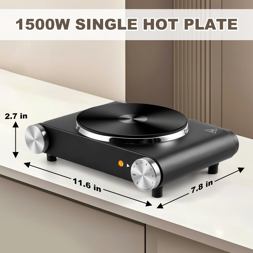 Hot Plate Electric Burner with Temperature Control ¨C Dual Size Coil Burners 7.4in & 6.1in, Countertop Electric Stove for Daily Cooking, Dorm, Office & Travel, Multiple Colors Available