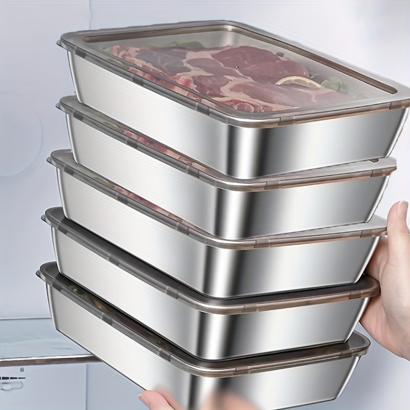 Stainless Steel Food Storage Containers 5 Pack with Lids Reusable Baking Trays for Meal Prep Picnic Refrigerator Organization Kitchen