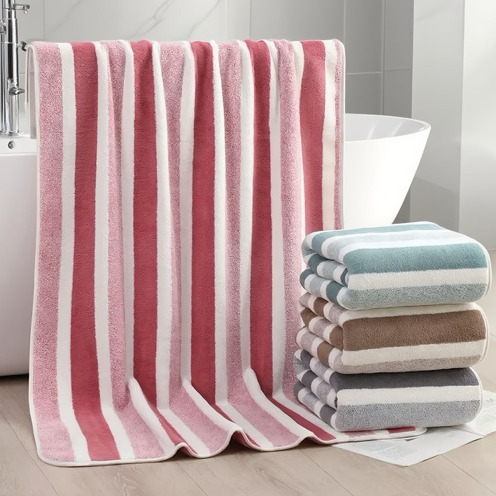 Microfiber Bath Towel Set No Hair Loss - Ultra Soft Highly Absorbent Quick Dry Two-Color Striped | 1 or 4 Pack | 27x55in | Slate Gray Berry Red Pine Green Multi | Beach Spa Gym Home Bathroom