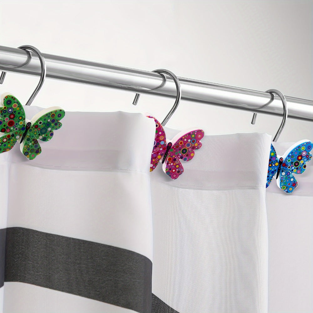 Butterfly Shower Curtain Hooks 12pcs Colorful Decorative Rustproof Metal Rings for Bathroom Wardrobe Curtain Rod