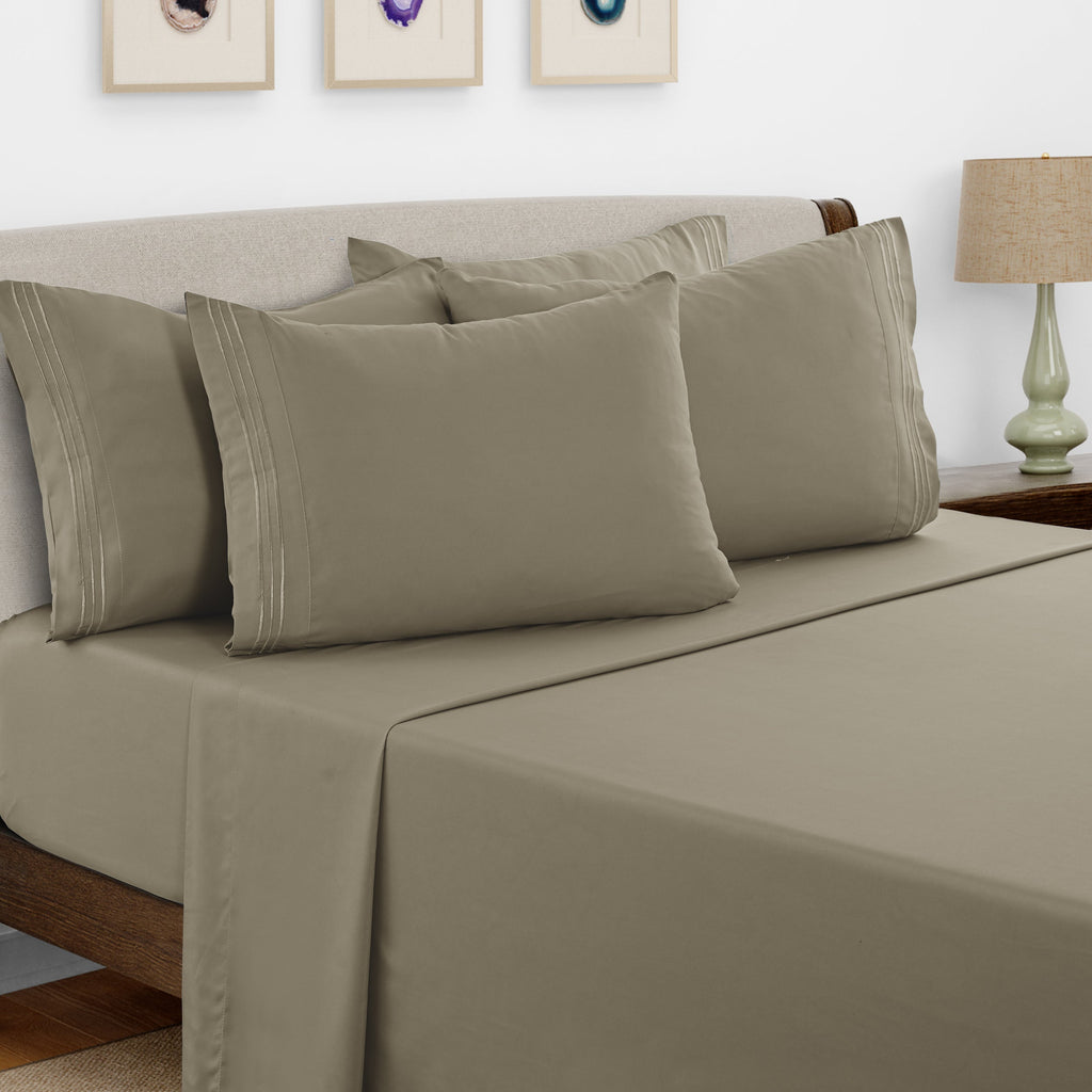 Bed Sheets Set 6 Piece - Soft Brushed Microfiber Fitted Sheet with 16¡± Deep Pocket, Flat Sheet & Embroidered Pillowcases, Hotel Luxury Cooling Bedding, All Seasons, 20 Colors