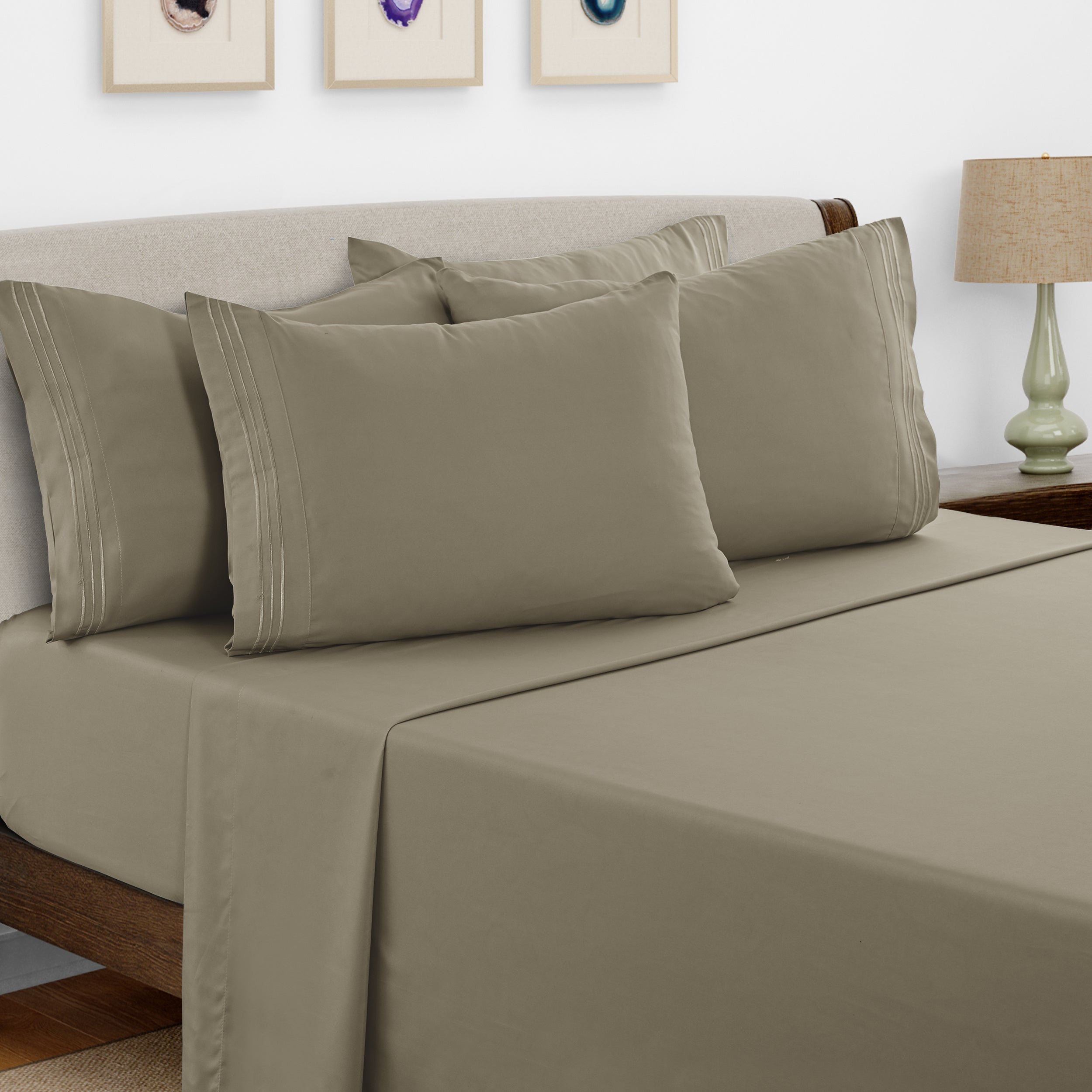 Bed Sheets Set 6 Piece - Soft Brushed Microfiber Fitted Sheet with 16¡± Deep Pocket, Flat Sheet & Embroidered Pillowcases, Hotel Luxury Cooling Bedding, All Seasons, 20 Colors