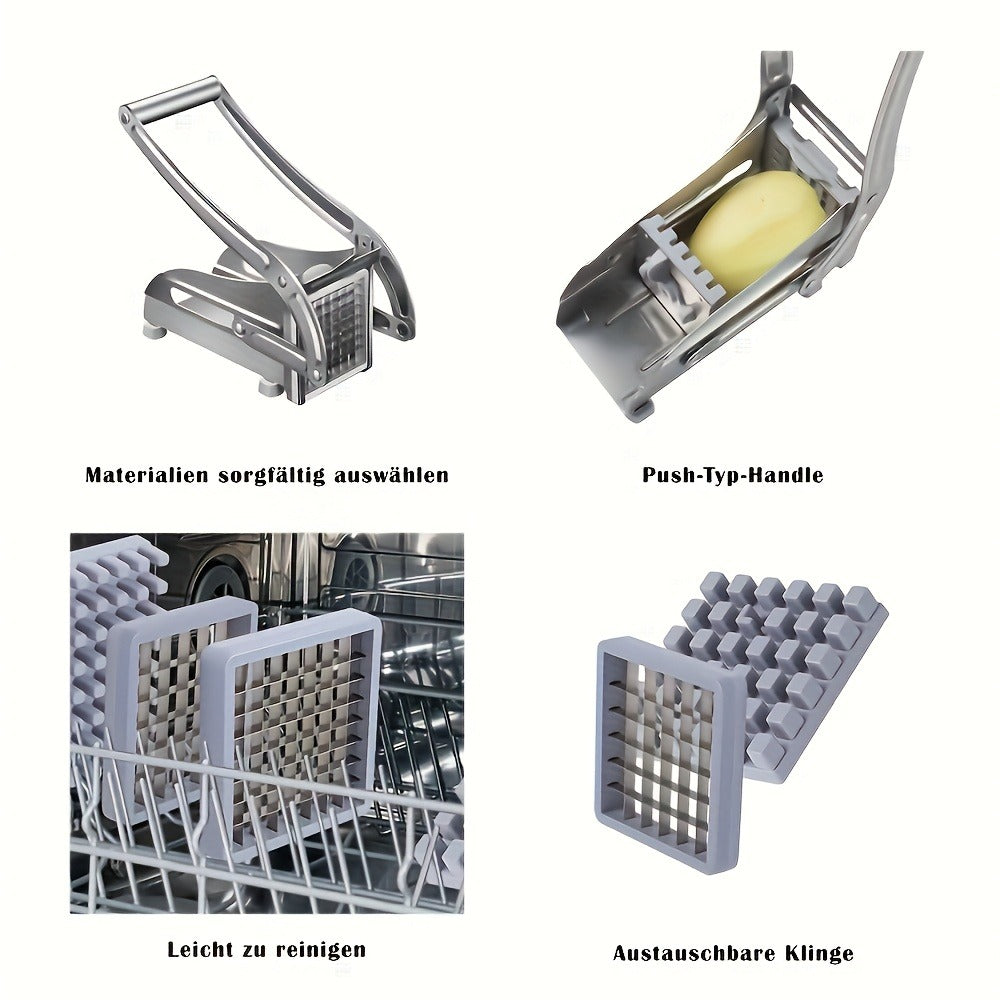 French Fry Cutter ¨C Stainless Steel Vegetable & Potato Slicer, Multi-Function Food Chopper for Potato, Carrot, Cucumber & Onion, with Storage Box