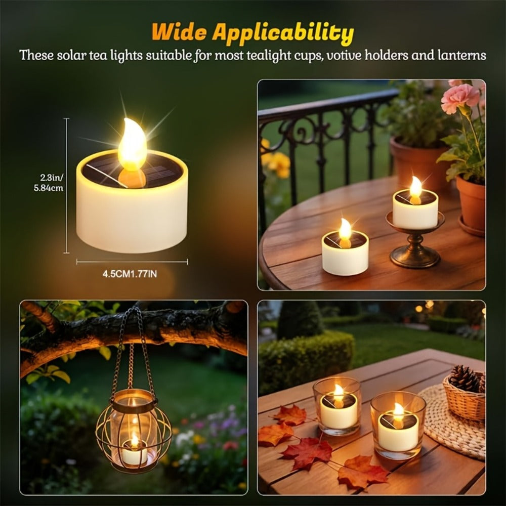 Solar Flameless Candles Outdoor Waterproof IP44 LED Tealight with Dusk to Dawn Sensor Flickering Warm Light for Garden Balcony Window Lantern Terrace Decor 4 6 12 Pack