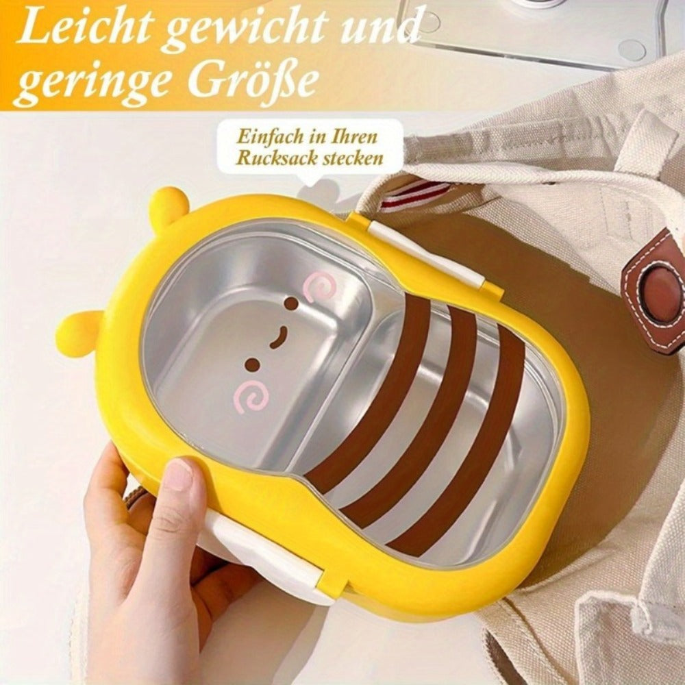 Cute Bee Lunch Box Stainless Steel ¨C 304 Food Grade 2-Compartment Bento Box with Bee-Themed Lid for Kids, School, Office & Picnic ¨C Lightweight Leakproof Lunchbox Gift
