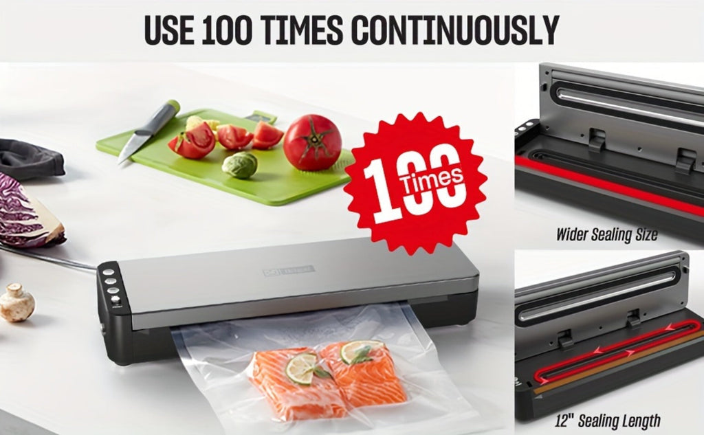 Vacuum Sealer Machine 80kPa Powerful Suction Automatic Food Sealer 125W Dry Wet Modes Stainless Steel Easy Clean Food Preservation System for Home Kitchen