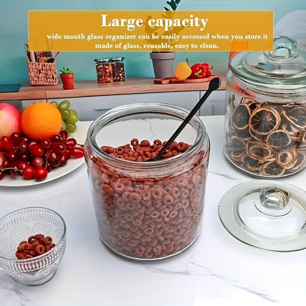 Glass Pantry Jars with Flip-Top Lids Set of 2 - Airtight Glass Storage Containers for Kitchen Pantry Organization, Cookies, Candy, Pasta, Countertop Canister Set, Reusable Round Glass Jars