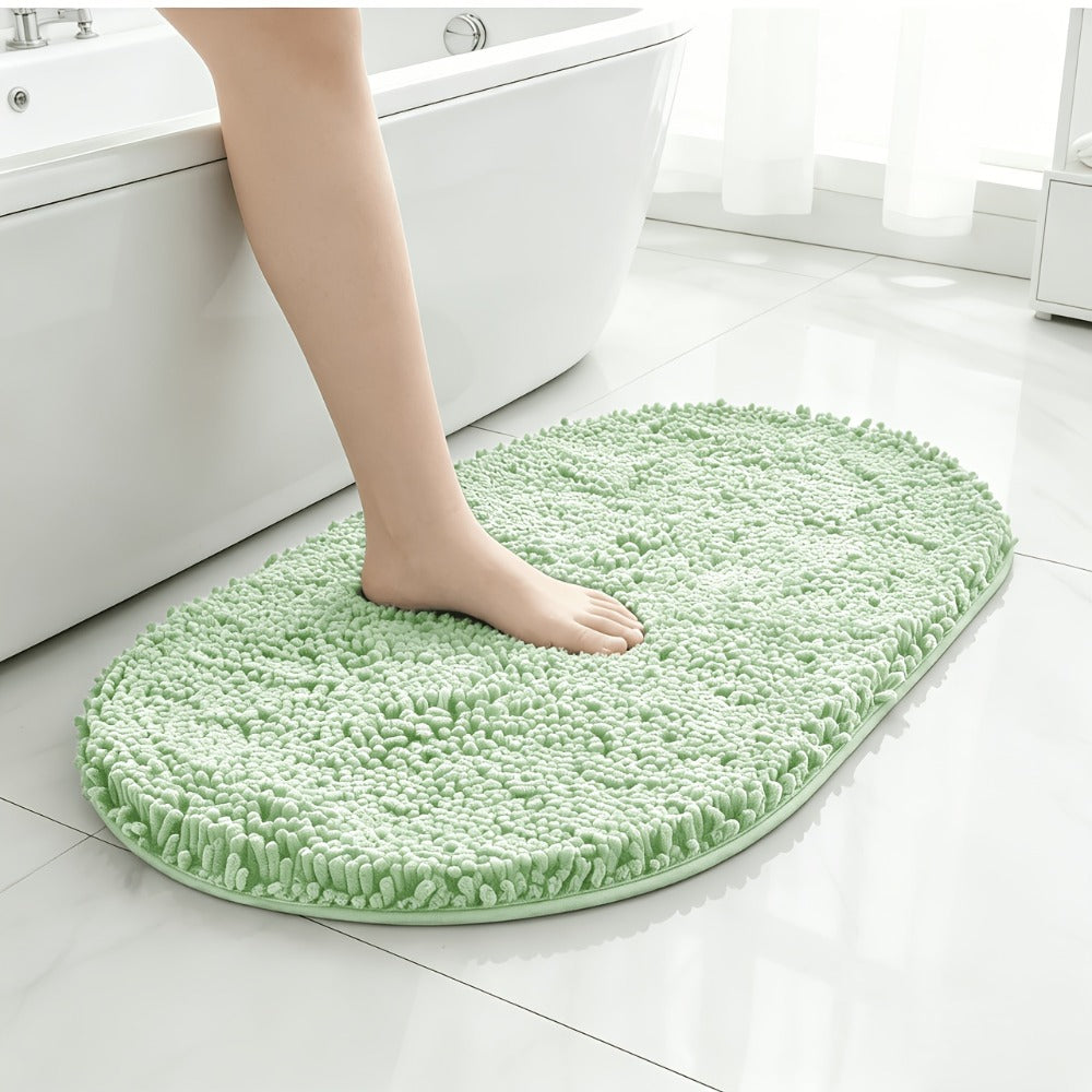 Chenille Bath Mat Non-Slip Super Absorbent Oval Bathroom Rug Soft Plush Carpet for Bathroom Kitchen Bedroom Entryway Indoor Outdoor Pet Dog Mat Machine Washable Multi-Color Multi-Size