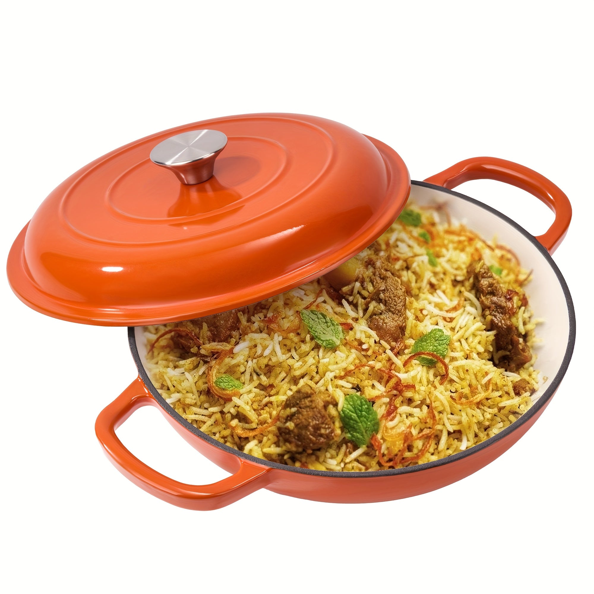 Enamel Cast Iron Dutch Oven 3QT with Lid, Shallow Braiser Pot with Double Handles for Cooking Braising Stewing, Compatible with All Stovetops & Oven ¨C Colorful Enameled Cast Iron Cookware