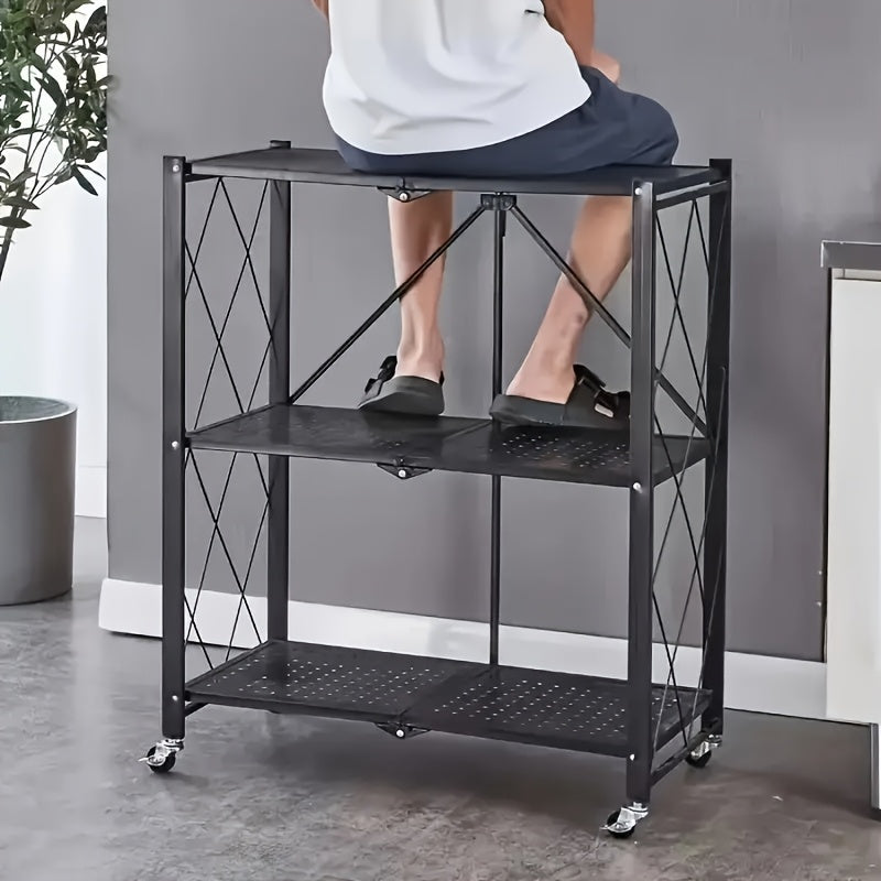 Rolling Storage Rack with Wheels ¨C 3, 4 or 5 Tier Portable Movable Shelving Unit, No Assembly Required, Large Capacity Floor Storage Shelf for Garage, Balcony, Camping, Outdoor & Commercial Use