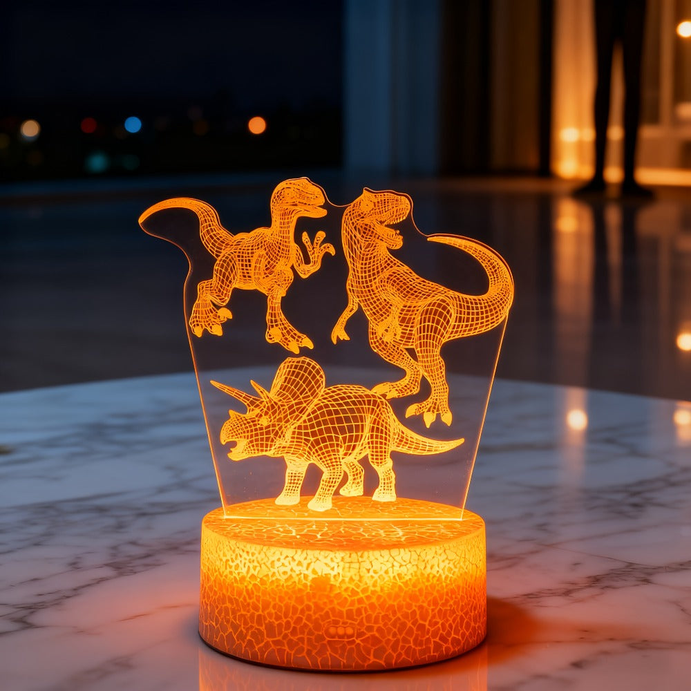 3D Holographic Dinosaur Night Lamp 16 Color Changing T-Rex LED Bedside Lamp Remote Touch Control Adjustable Brightness Kids Room Decor Gift Boys Girls Jurassic