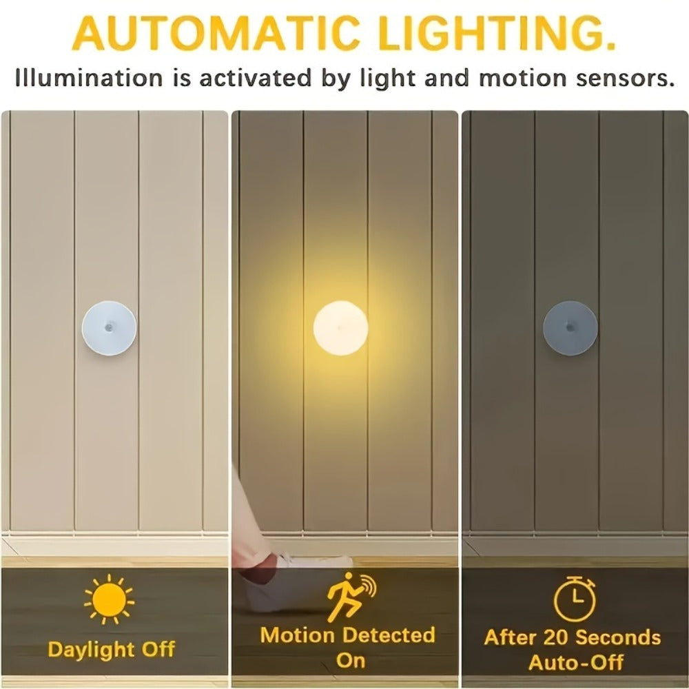 Motion Sensor Night Light 6 Pack Wireless Rechargeable 1000mAh - LED Step Lights with Motion & Light Sensor, Polished Plastic Sconce PVC Shade, Safe Night Lighting for Staircase Bedroom Cabinet Hallway