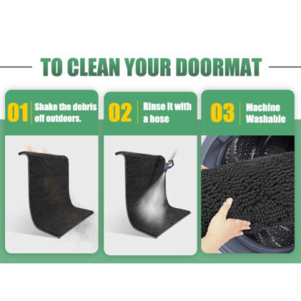 Chenille Doormat Absorbent Non-Slip Washable Indoor Outdoor Mat - Soft Shaggy Entryway Rug for Muddy Paws, Pets & Dogs | Machine Washable Front Door Mat in 18 Colors & 5 Sizes | Anti-Slip Rubber Backing