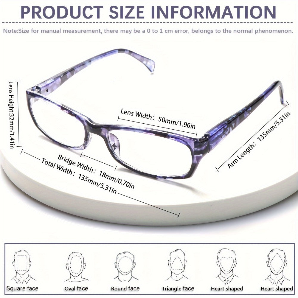 Reading Glasses 5 Pack for Women and Men Blue Light Blocking Readers Rectangular Spring Hinge Frame Anti Eyestrain Computer Reading Glasses Lightweight Fashionable Multi-Color Set Magnification 1.0 to 4.0