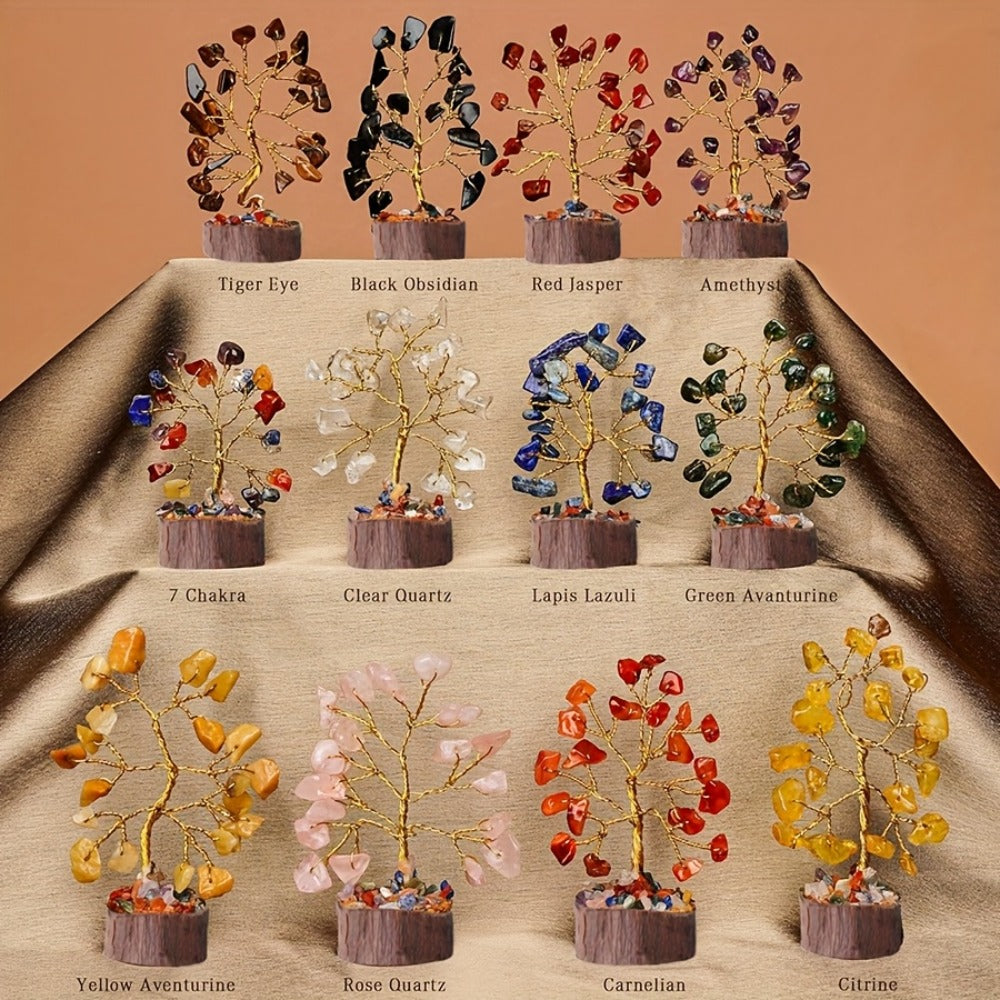 Crystal Tree Set 12-Piece 7 Chakra Handmade Stone Tree Home Decor Gift