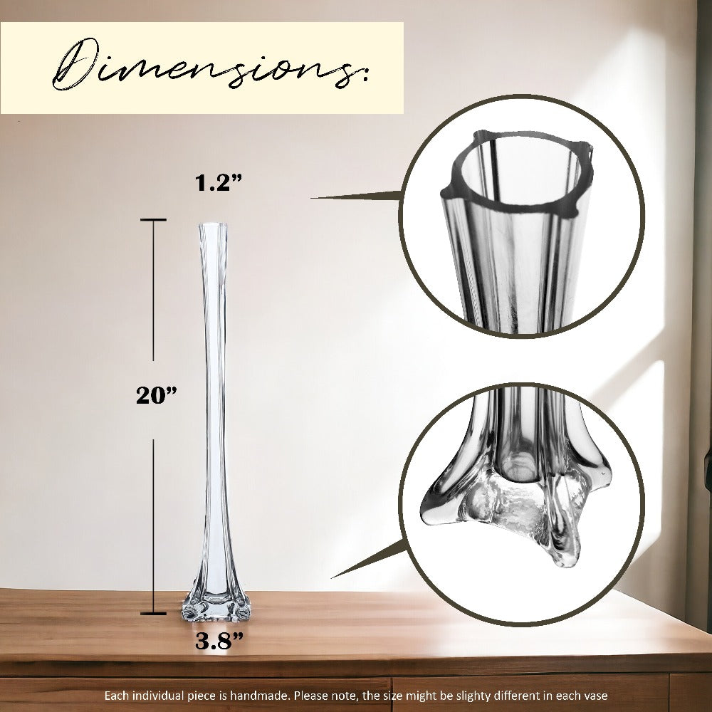 Eiffel Tower Vase Pack of 12 ¨C Tall Glass Flower Vases for Wedding Centerpiece, Event Table Decor, Floral Arrangements & Party Decoration, Clear Black White, 12¡± 16¡± 20¡± 24¡± Sizes