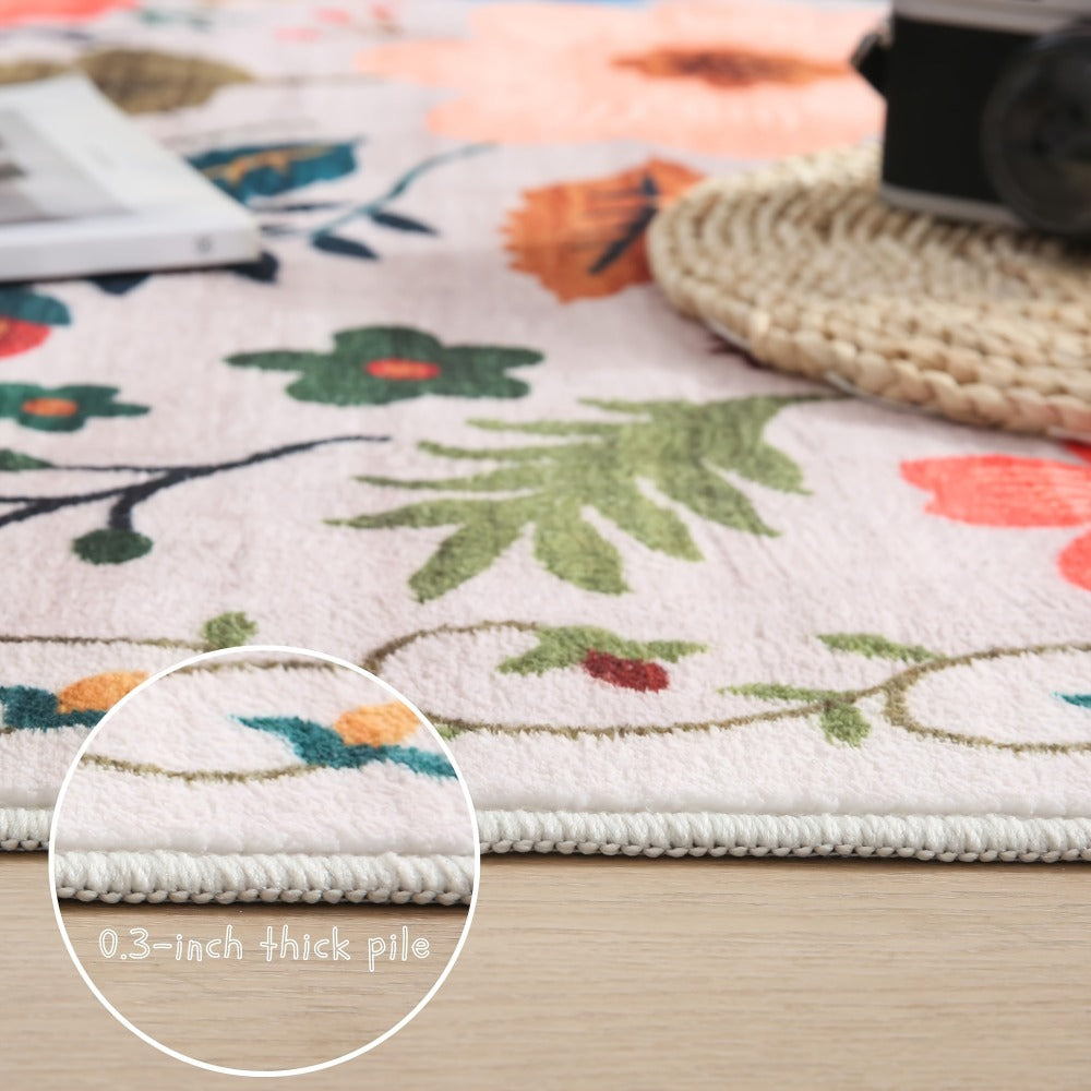 Bohemian Floral Plush Rug Non-Slip Machine Washable ¨C Soft Floral Runner Mat for Bedroom, Kitchen, Bathroom, Entryway & Living Room ¨C Easy Clean Indoor Home Decor Mat, 4 Sizes