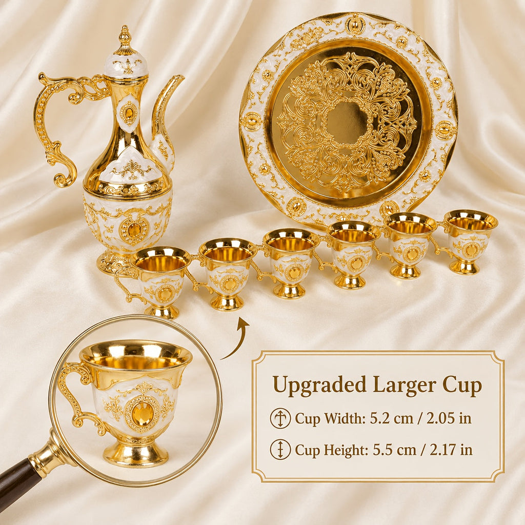 Vintage Turkish Coffee Tea Set ¨C Zinc Alloy Teapot, 6 Cups & Tray | European Style Luxury Gift Set for Tea, Coffee & Cappuccino