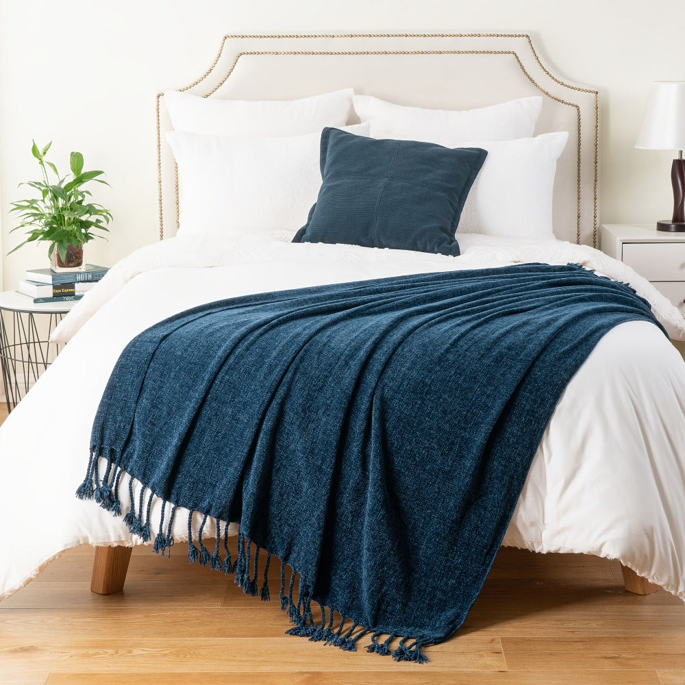 Chenille Fringe Throw Blanket ¨C 180-200gsm Velvety Soft Decorative Throw for Sofa & Couch, Home Decor, 50¡±¡Á60¡±, 17 Colors