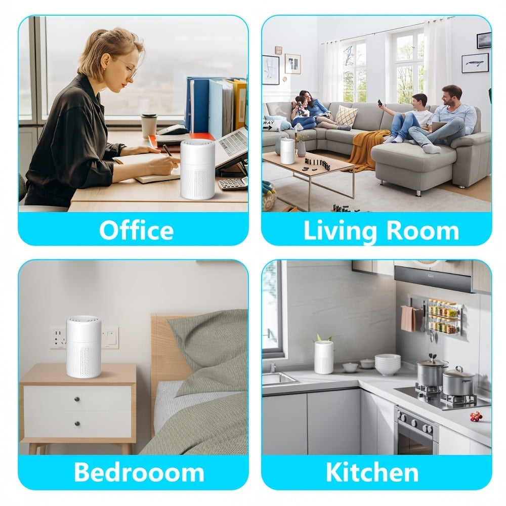 USB Negative Ion Air Purifier with Blue Light & Aromatherapy Box ¨C Removes Dust, Smoke, Formaldehyde, VOCs & PM2.5, Type-C Powered Desktop Air Cleaner for Bedroom, Office & Bathroom, 50 m3/h Airflow