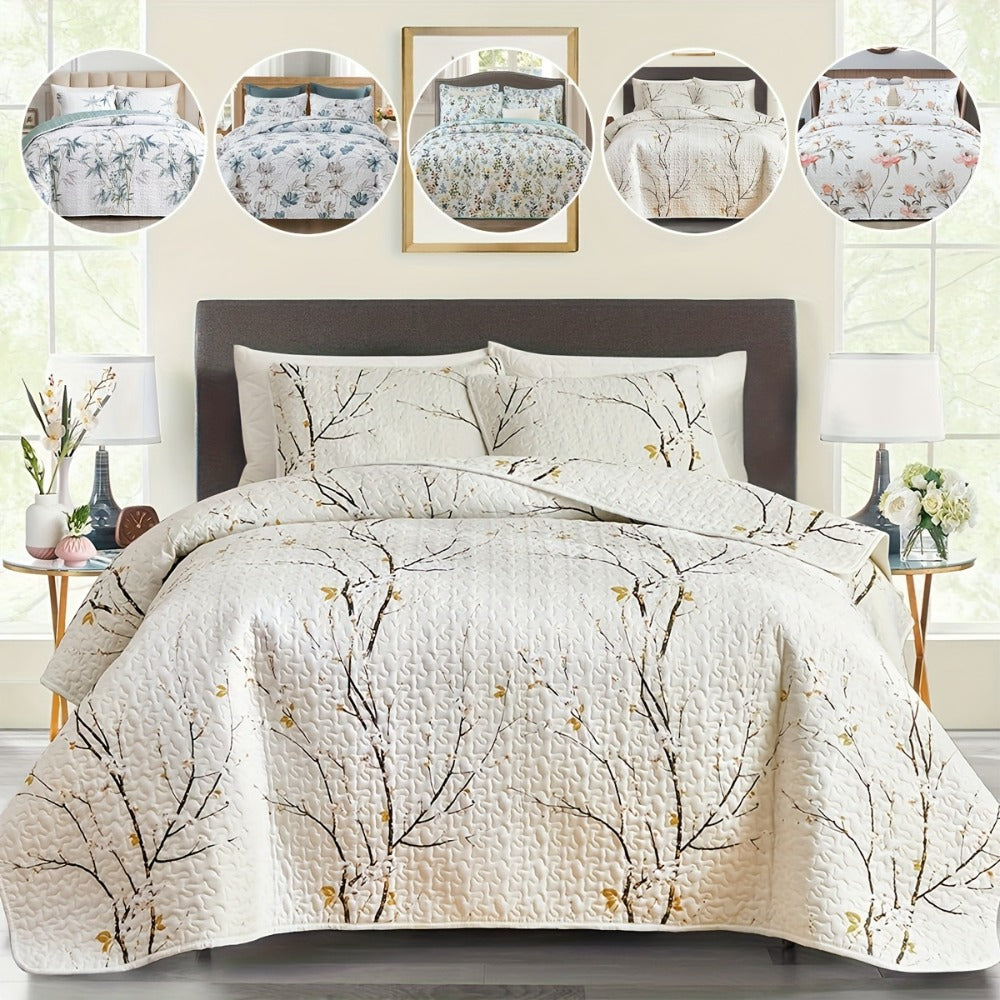 Reversible Floral Comforter Quilt Set ¨C Soft Microfiber Botanical Bedding, Twin Full Queen King, All Seasons ¨C White, Blue, Pink & More