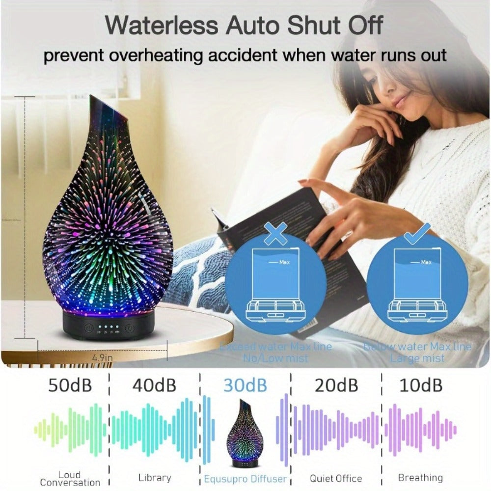 Essential Oil Diffuser Glass Ultrasonic Cool Mist Aromatherapy Diffuser ¨C 4.06 oz Quiet Waterless Auto Shut-Off, 4 Timer Settings, 7 Color Night Light, Home Office Bedroom Use (Silver)