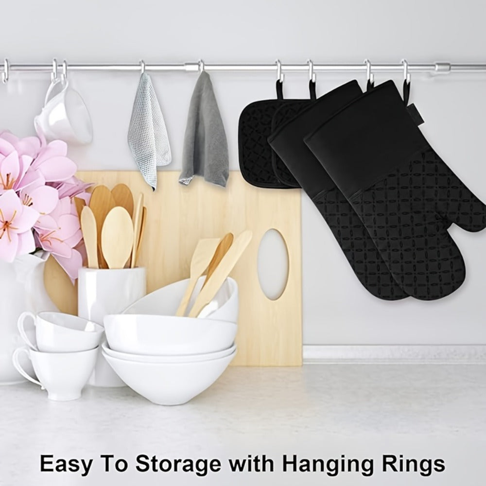 Oven Mitts and Pot Holders Set 6 Piece Heat Resistant Kitchen Gloves Non-Slip Cooking Mitts with Potholder