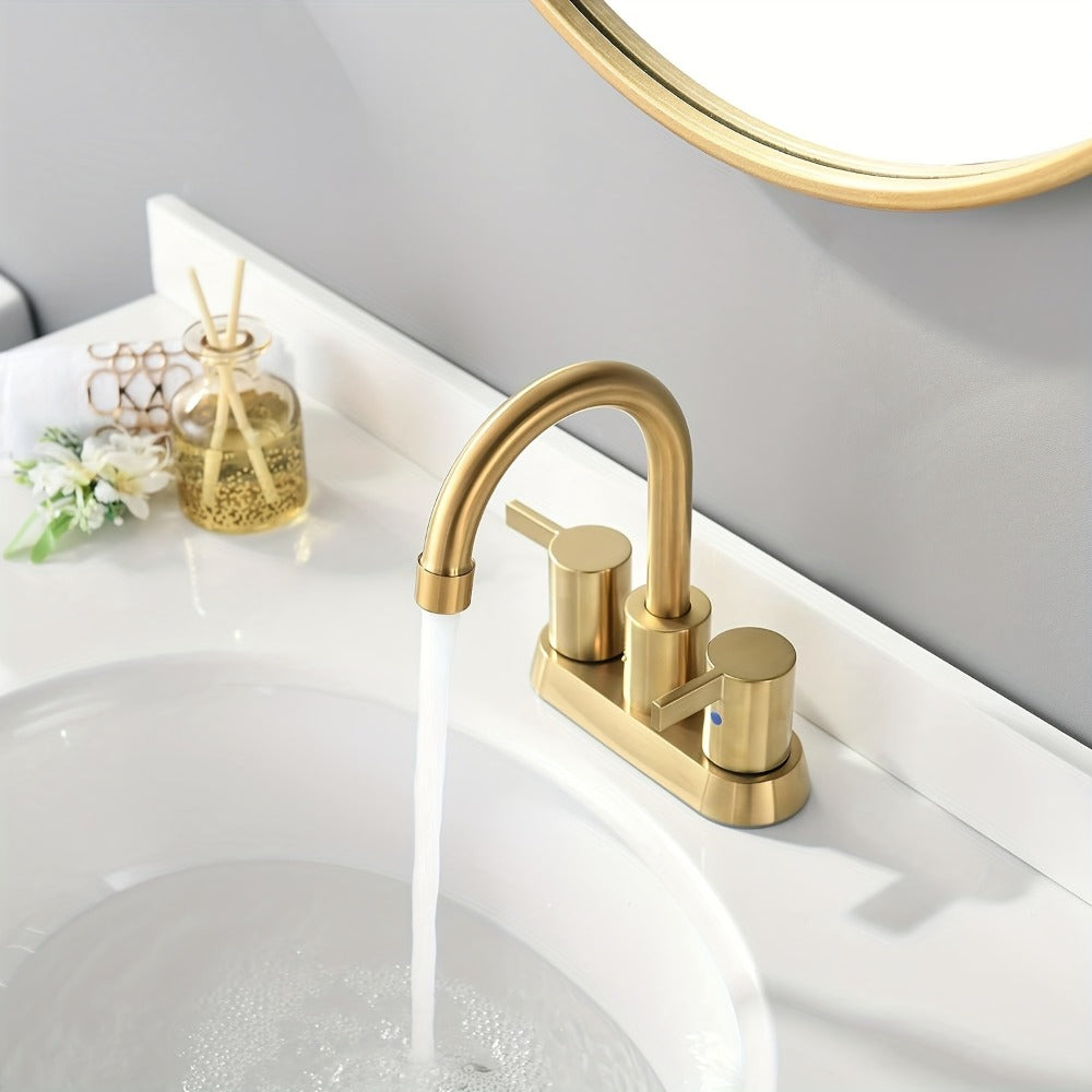 Bathroom Faucet 4-Inch 2-Handle Centerset ¨C 360¡ã Swivel Spout, Pop-Up Drain & Supply Lines Included, 2-3 Hole Vanity Sink Faucet for RV & Home, Brushed Gold, Matte Black, Nickel & Chrome