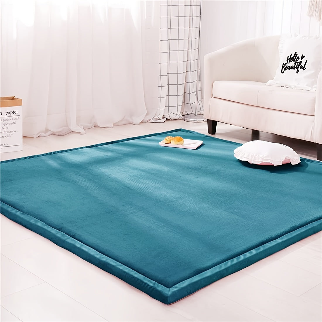 Tatami Floor Mat Thick Foam Padded Rug Coral Velvet Baby Play Mat Crawling Mat for Kids Nursery Playroom Living Room Yoga Mat Japanese Style Area Rug Non-Slip