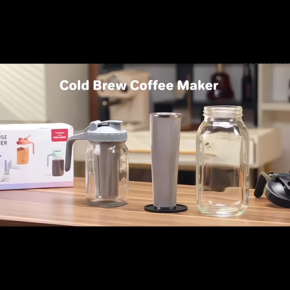 Cold Brew Coffee Pot Set with Stainless Steel Filters & Cleaning Brush - 32oz Glass Mason Jar Cold Brew Maker for Home, Kitchen & Restaurant, Multi-Serve Cold Brew Pitcher Set for Family & Entertaining