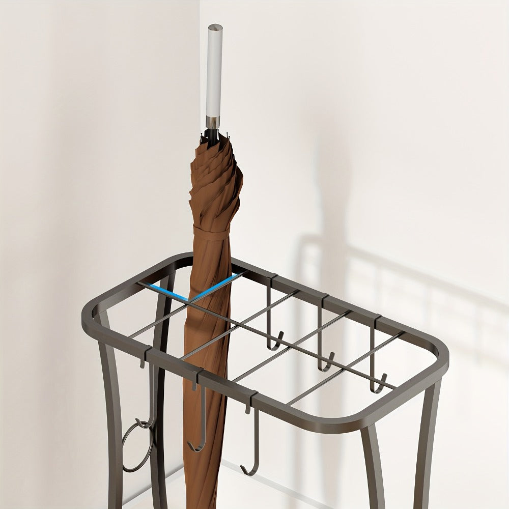 Metal Umbrella Stand with Drip Tray ¨C 4-Tier Freestanding Umbrella Holder, Sleek Polished Finish, Space-Saving Entryway Storage for Home Office & Commercial Use, Black